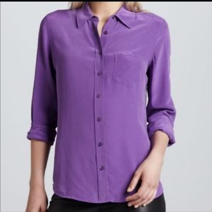 🔖Equipment femme 100% Silk Jewel Tone Silk Button Down Blouse Purple Sz XS